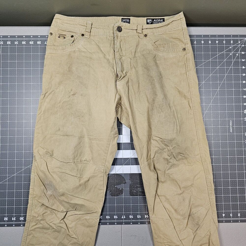 Kuhl Pants Mens 34x30 Revolvr Chino Khaki Tan Outdoor Hiking Canvas Repaired